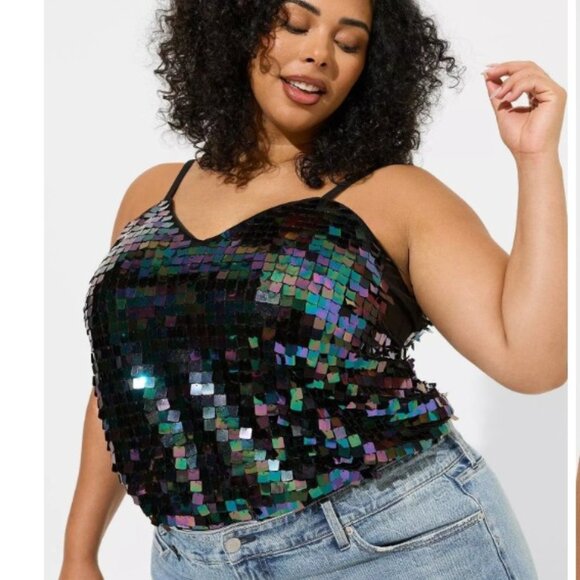 torrid brand NWT Size 00 (M/L 10) Sophie Sequin Swing Cami Purple Sequins - Picture 1 of 8